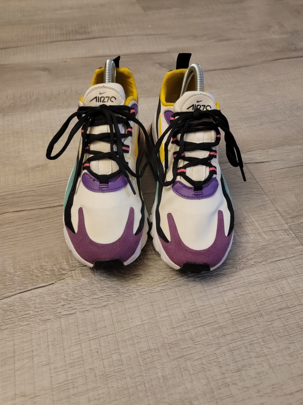 Nike Kids' White Sneakers with Purple, Black & Yellow Accents